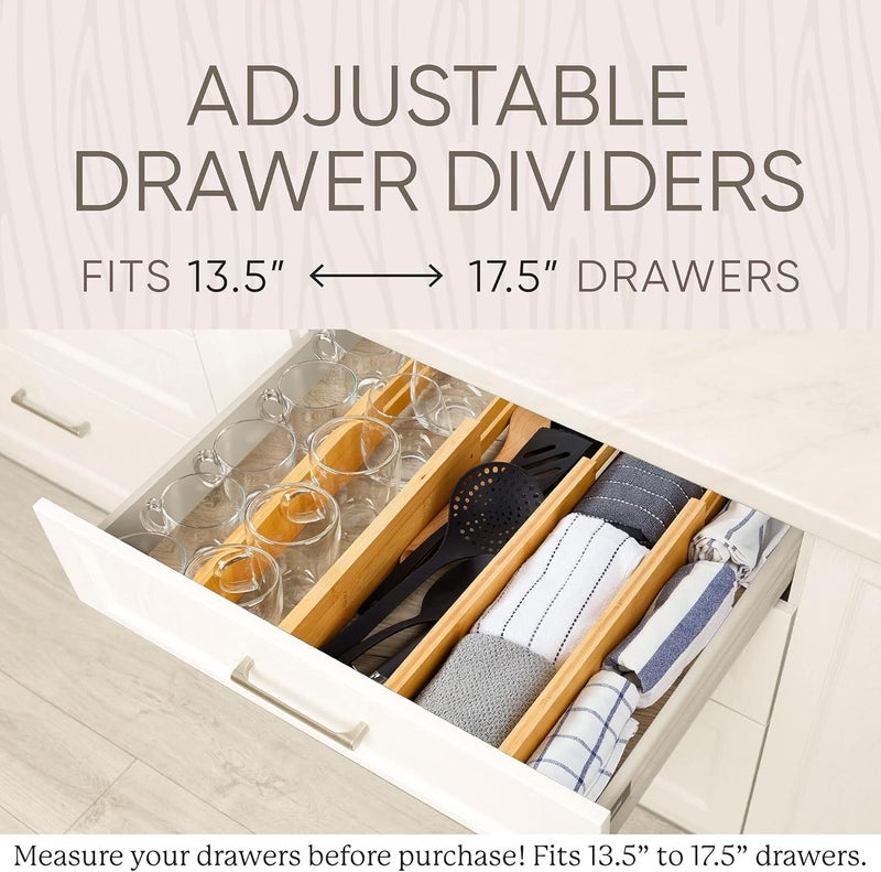 Night Tree Expandable Bamboo Drawer Dividers – Spring-Loaded Wooden Organizers for Clothes, Kitchen Utensils, Bathroom, and Dresser Drawers (13.5" to 17.5") - Image 2